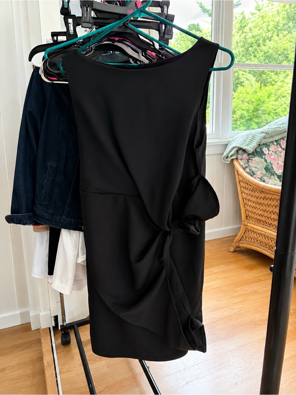 Black Sleeveless Mini Dress with Side Draped Bow Detail